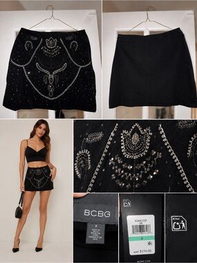 BCBG Black Embellished Mini Skirt